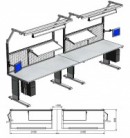 Pracovní stoly řady WB jsou rozšířeny o držáky na počítač a monitor, perforované panely, nastavitelné police  a osvětlení.